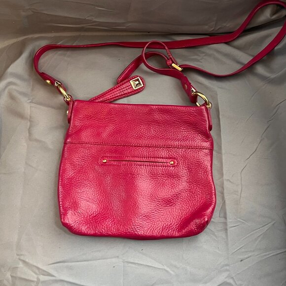 Raspberry Leather Crossbody bag with gold studs - Picture 2 of 6